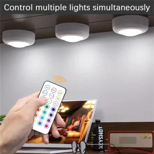 RGB Color Under Cabinet Lights Wireless Battery LED Lights Remote Control Dimmable Wardrobe Night Lamp for Bedroom Kitchen