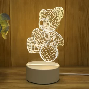 3D Creative Bear Lamp Acrylic USB LED Night Lights Lamp Xmas Christmas Decorations for Home Bedroom Birthday Decor Wedding Gifts