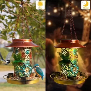 1pcs New Solar Iron Bird Feeder LED Solar Courtyard Decoration Projection Feeding Bird Water Dispenser Light